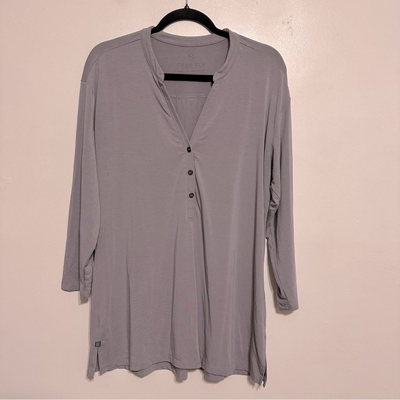Free Fly Bamboo Flex Henley 3/4 Sleeve Top Size XL Grey - Picture 2 of 6
